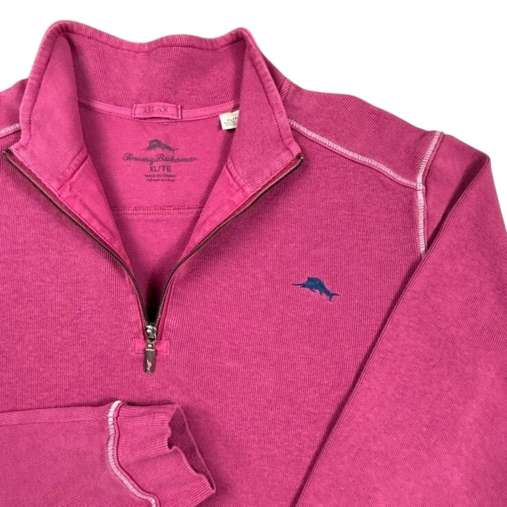 Tommy Bahama Relax Magenta Pink Quarter Zip Cotton Pullover Sweatshirt Mens XL
